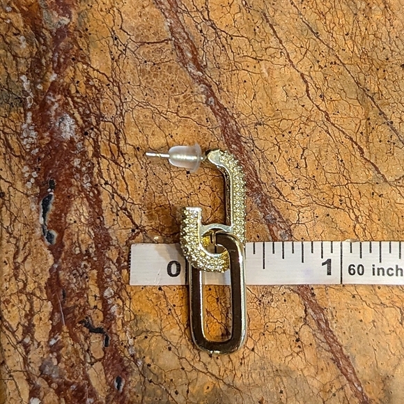 Gold Rhinestone Crystal Double Loop Drop Post Stud Earrings Quiet Luxury Preppy - Picture 6 of 6